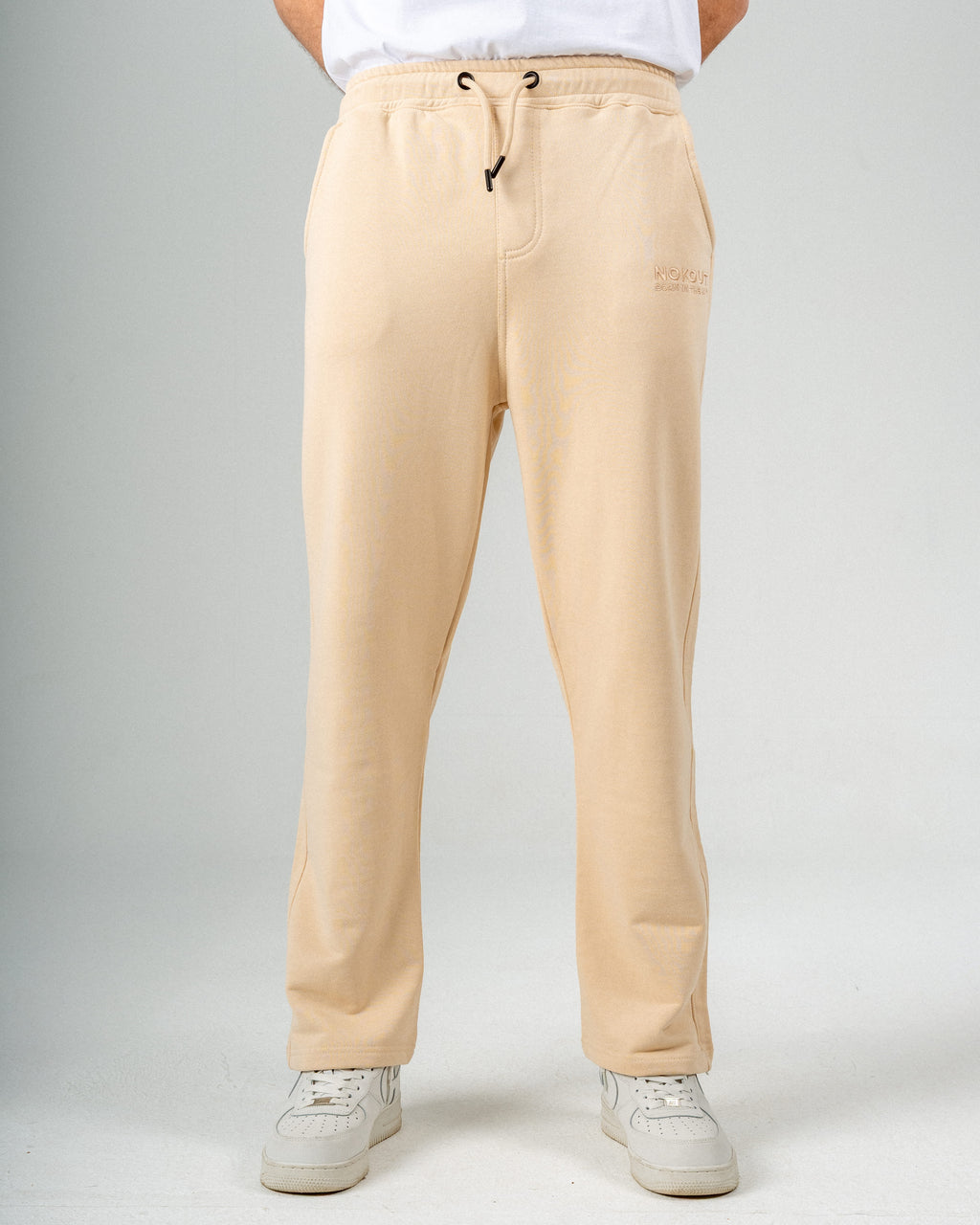 Beige Straight Leg French Terry Cotton Winter Sweatpants