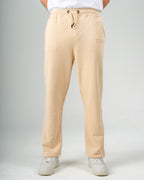 Beige Straight Leg French Terry Cotton Winter Sweatpants