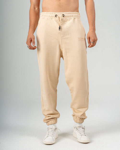 Beige Cuffed Cotton Sweatpants