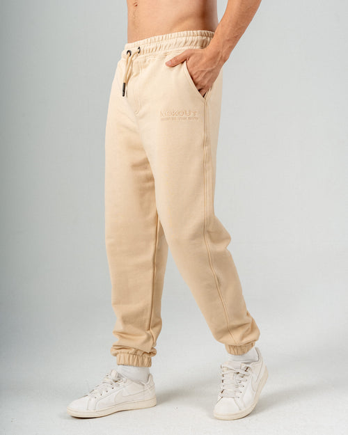 Beige Cuffed Cotton Sweatpants