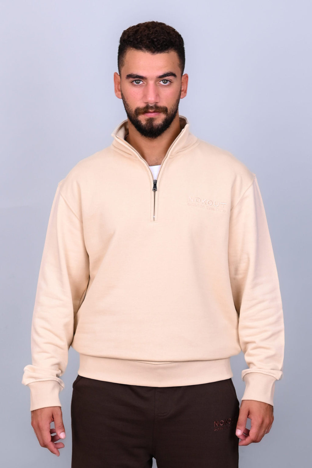 Beige Quarter Zipper Sweatshirt