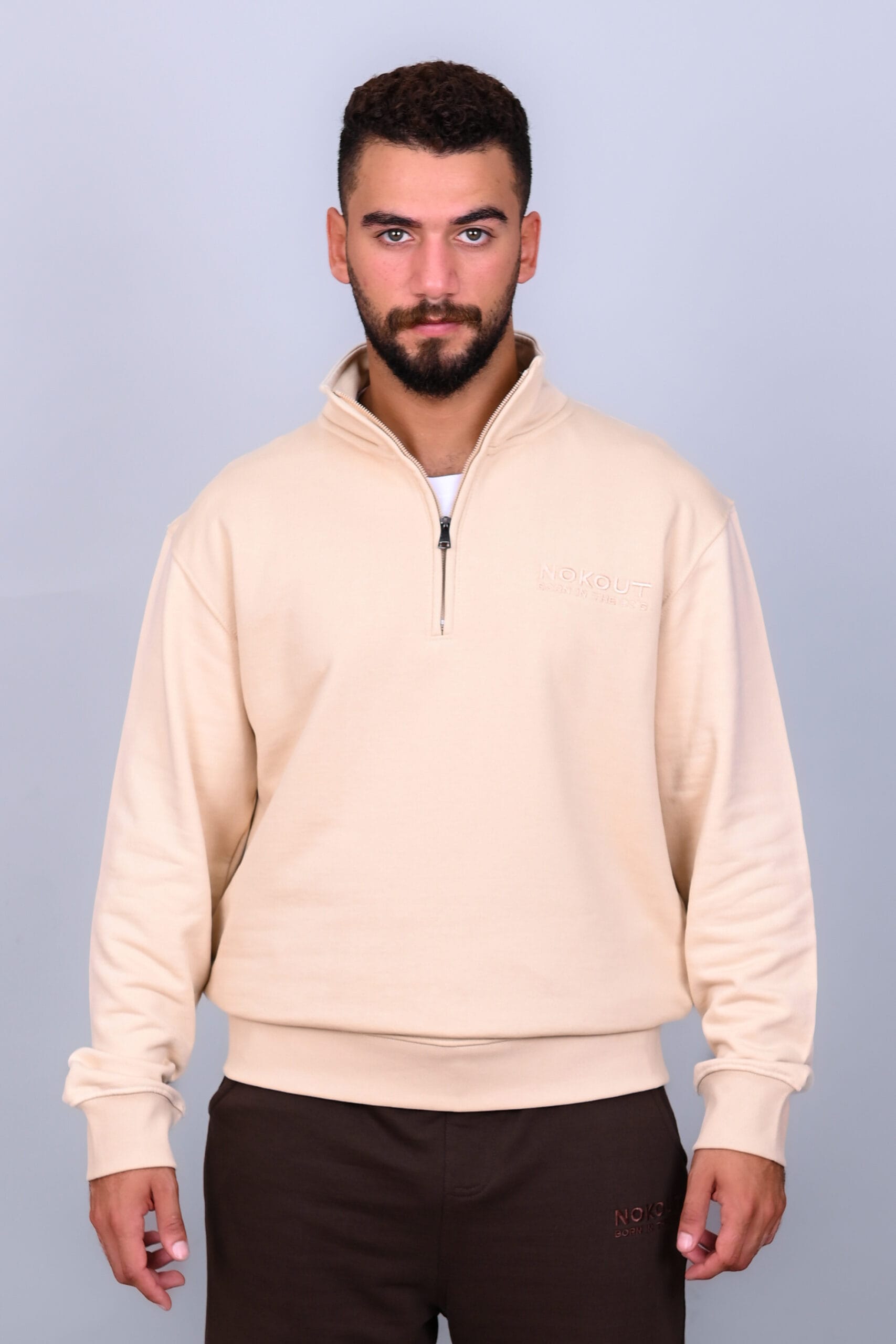 Beige Quarter Zipper Sweatshirt