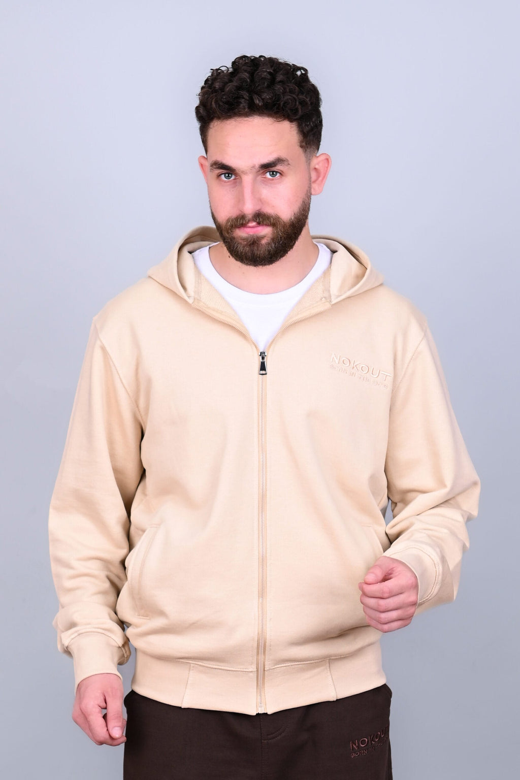Beige Full Zipper Hoodie