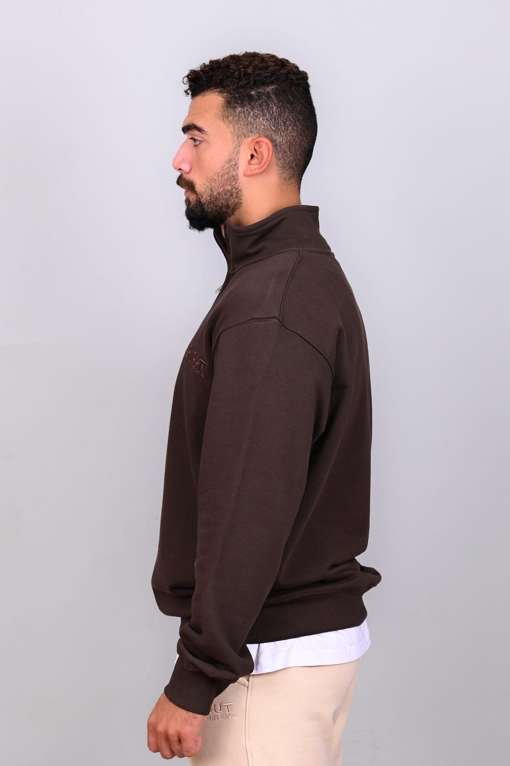 Brown Quarter Zipper Sweatshirt