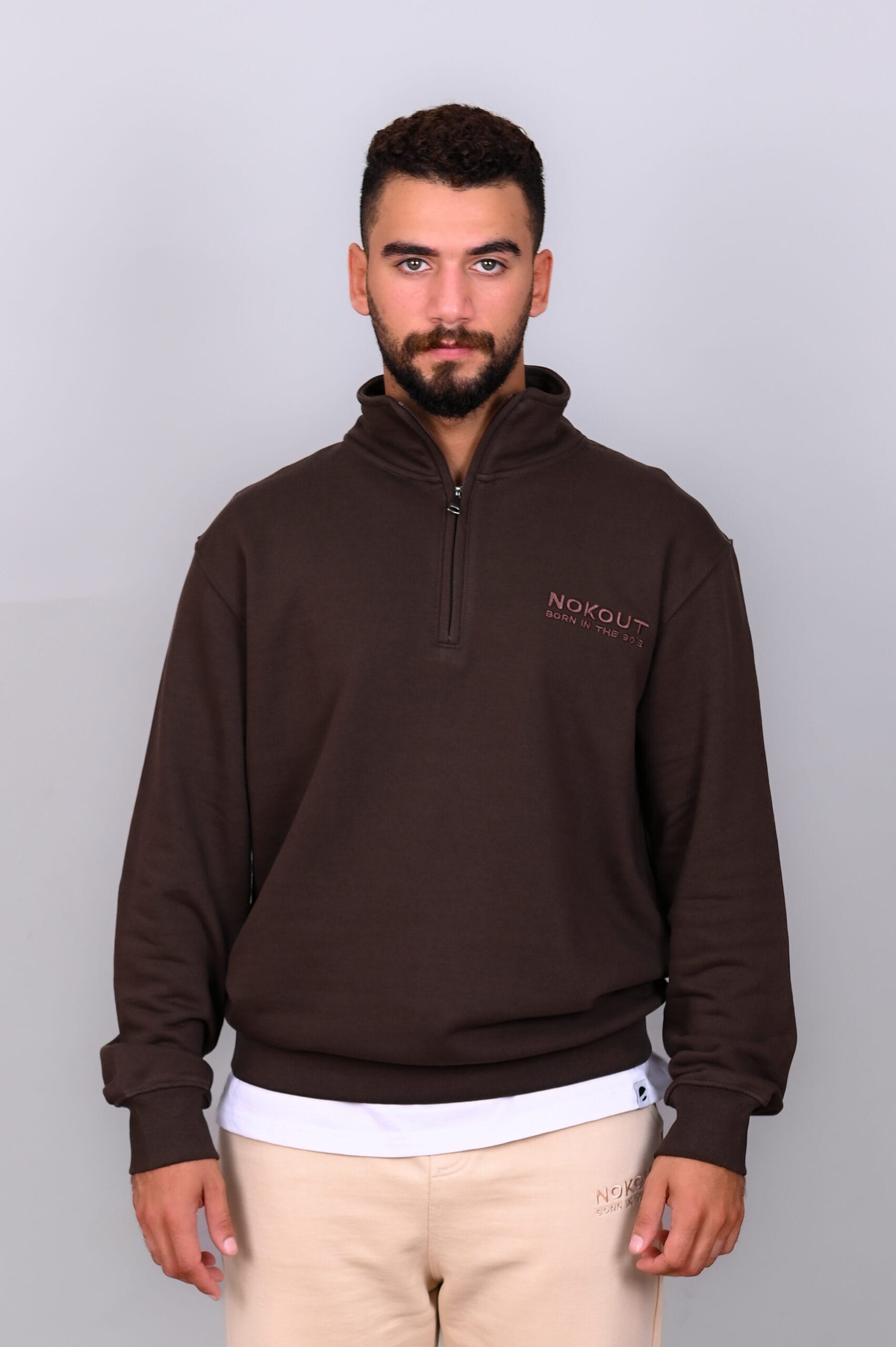 Brown Quarter Zipper Sweatshirt