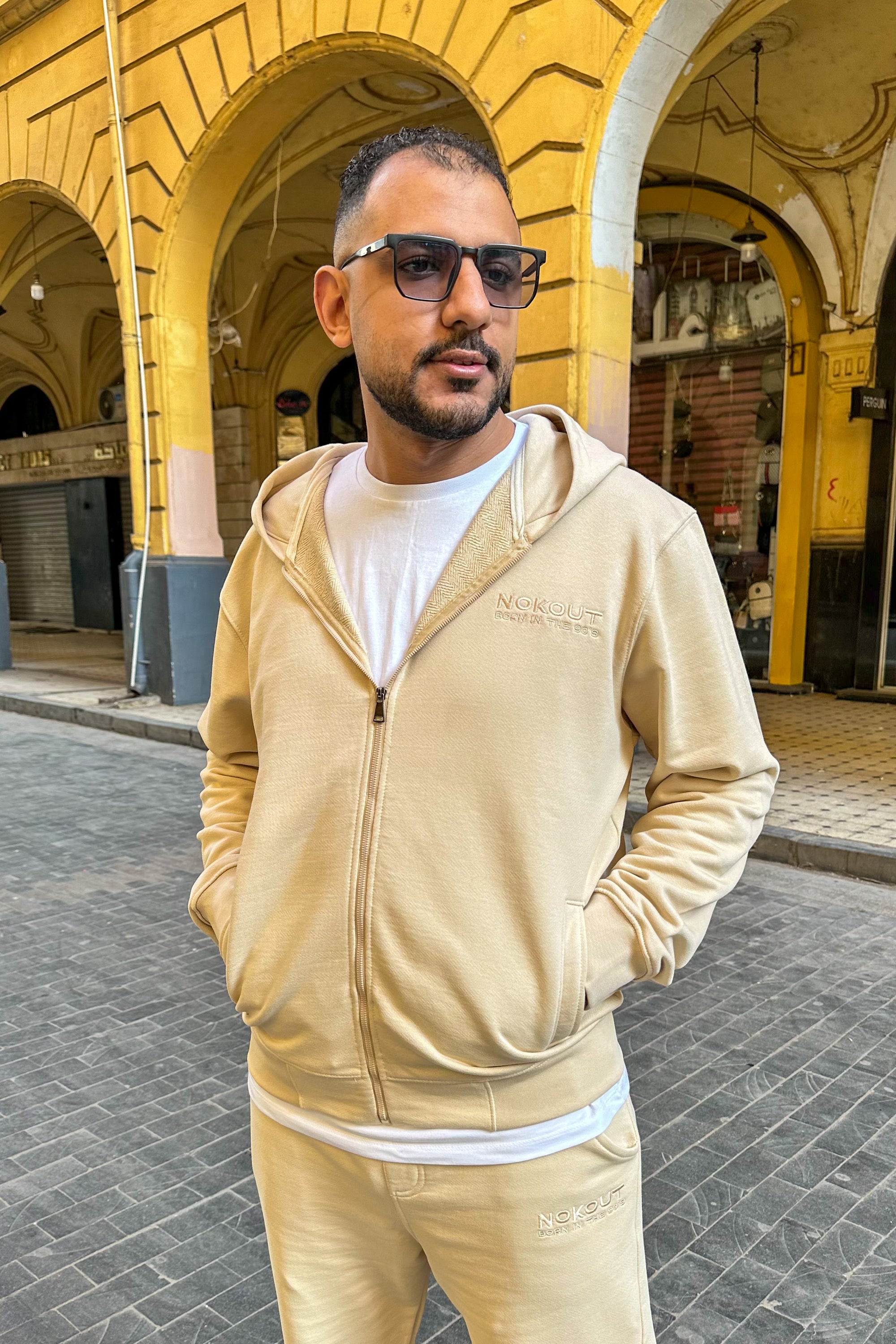 Beige Full Zipper Hoodie