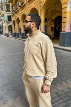 Beige Quarter Zipper Sweatshirt