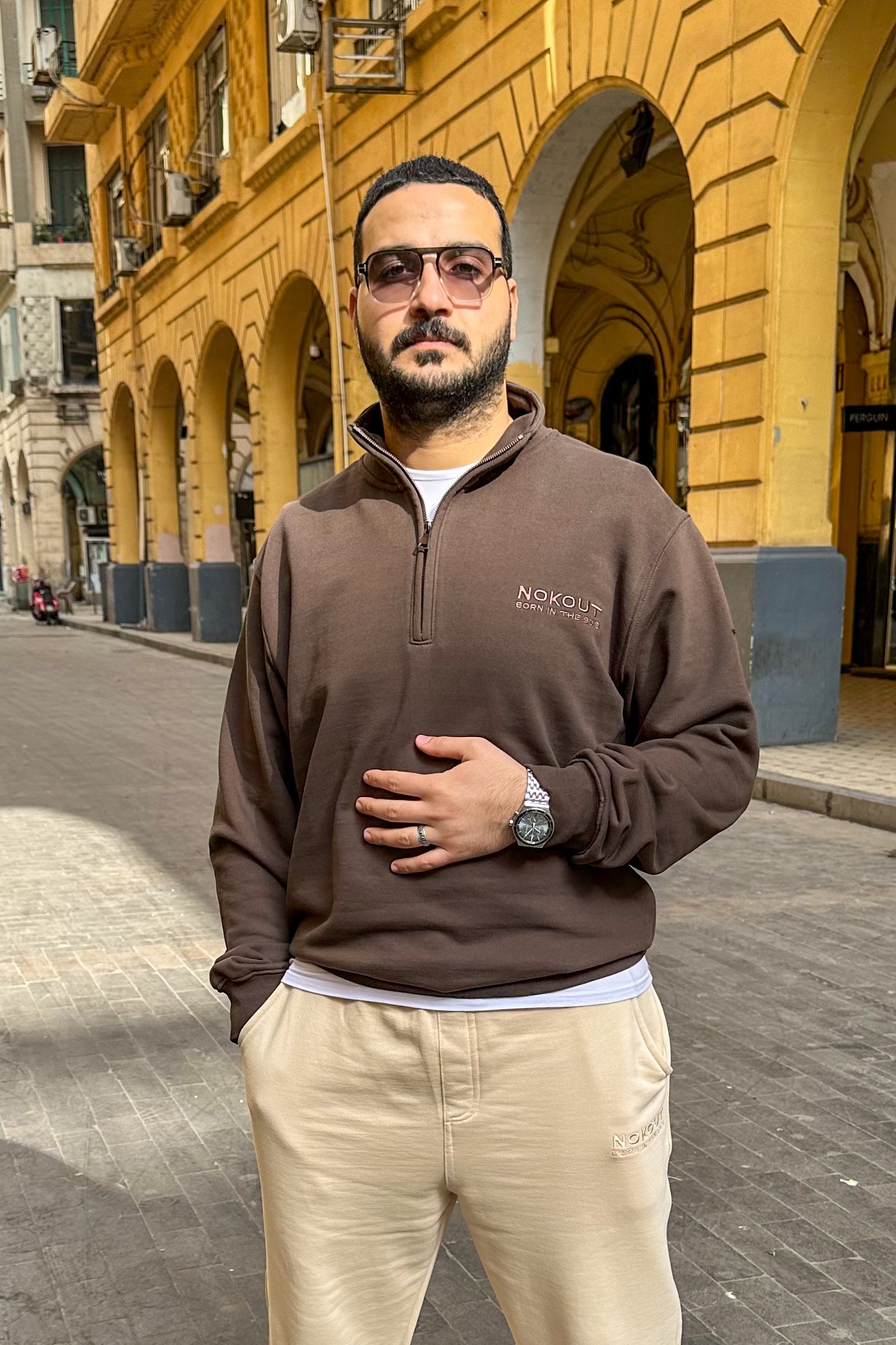 Brown Quarter Zipper Sweatshirt