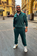 Forest Green Quarter Zipper Sweatshirt, Forest Green Cuffed Sweatpants