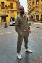 Olive Quarter Zipper Sweatshirt, Olive Cuffed Sweatpants