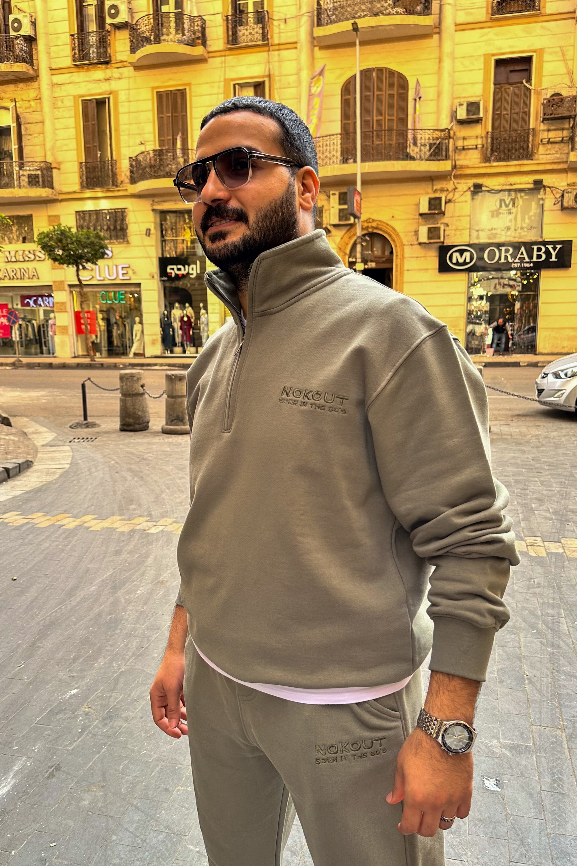 Olive Quarter Zipper Sweatshirt