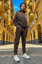 Dark Brow Hoodie with Large Cargo Pocket, and Dark Brown Classic Joggers Sweatpants